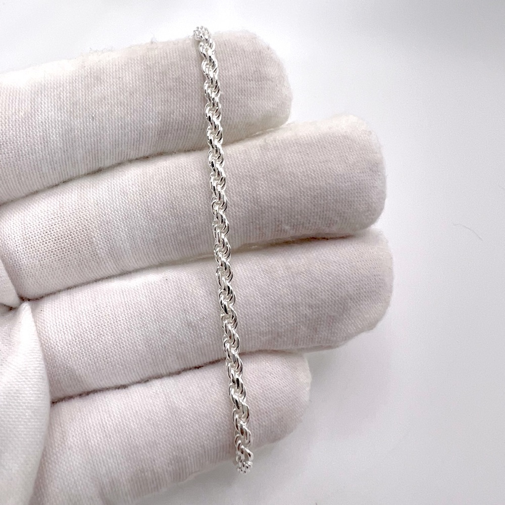 7” .925 Sterling Silver 3mm Rope Chain Bracelet - Picture 7 of 9
